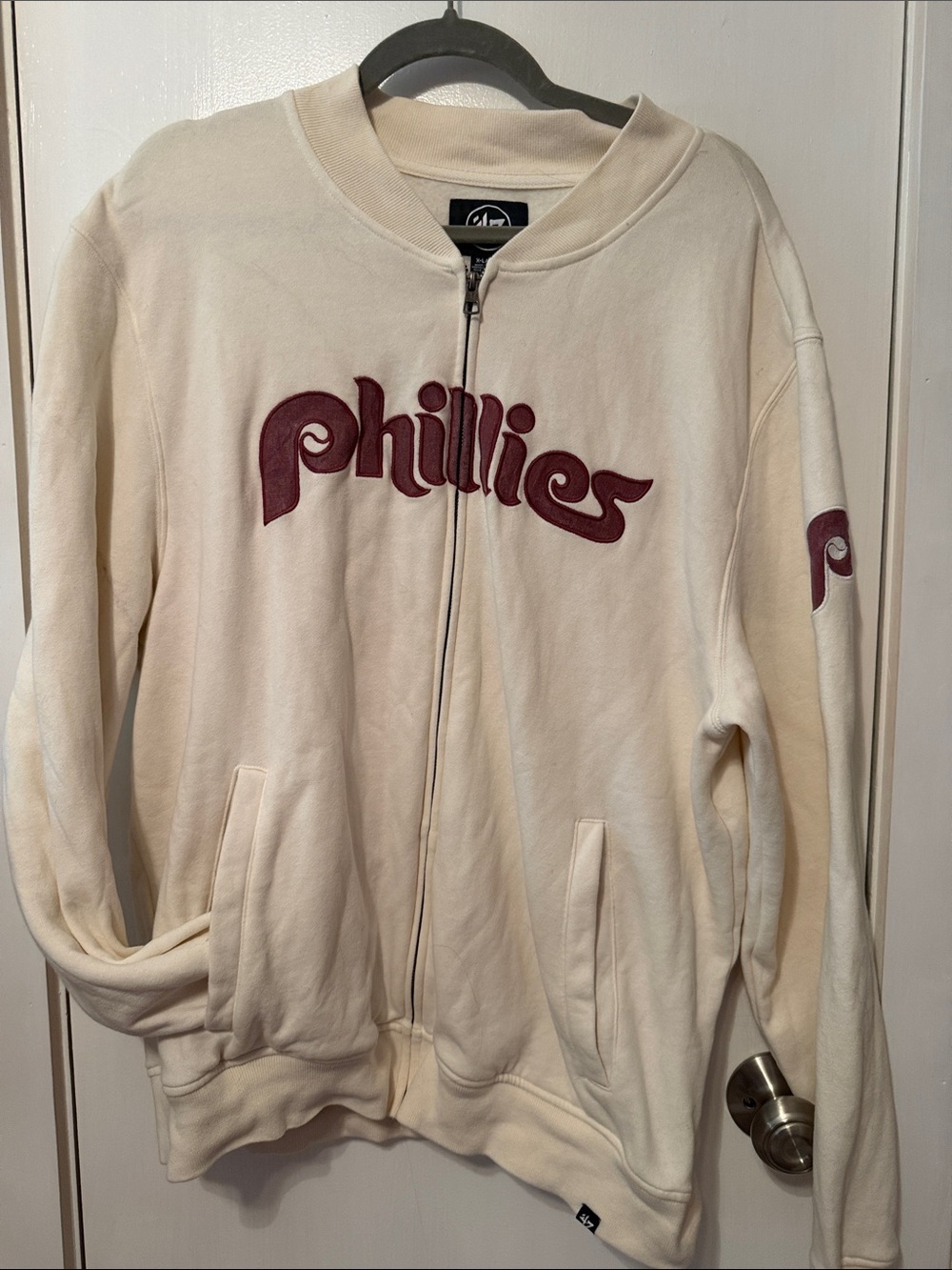 Phillies Cream Zip-Front Sweater